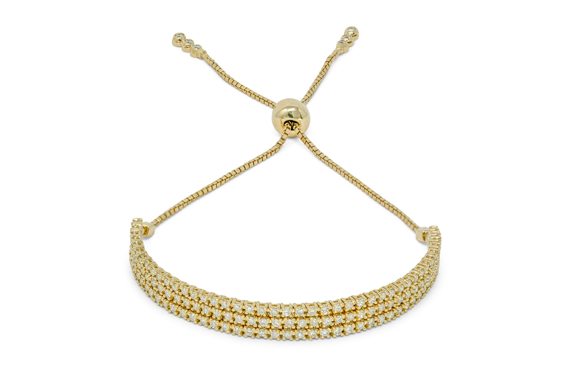 14kt Yellow Gold, Diamond 3 Row Adjustable Tennis Bolo Bracelet (1.84ct)