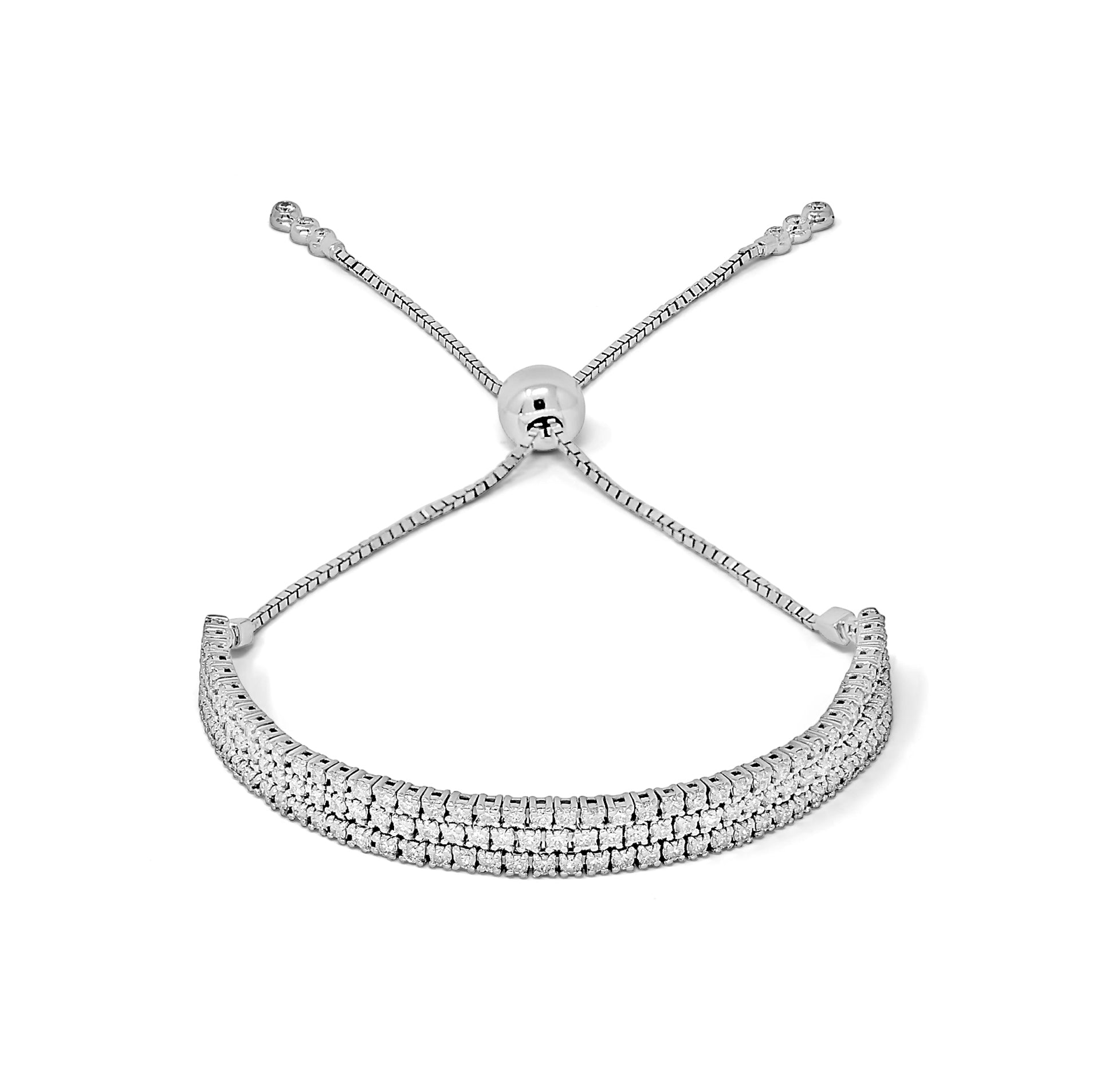 14kt White Gold, Diamond 3 Row Adjustable Tennis Bolo Bracelet (2.33ct)