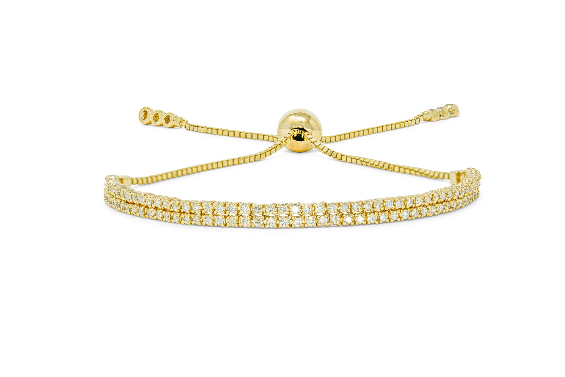 14kt Yellow Gold, Diamond 2 Row Adjustable Tennis Bolo Bracelet (2.11ct)